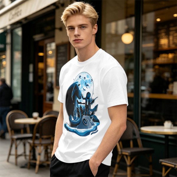 Olive T-Shirt With Dragon Rider Moonlit Fantasy Art Print