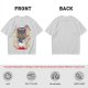 Olive green graphic t-shirt with a cartoon metal cat playing guitar