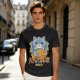 Olive green t-shirt with cute gray cat holding taiyaki graphic