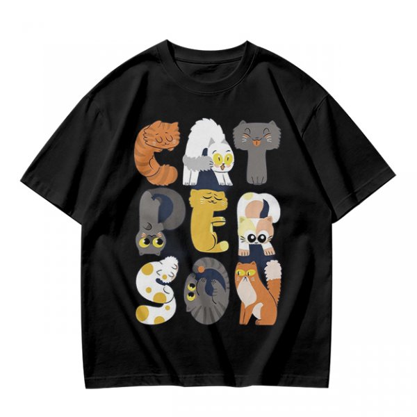 Olive T-Shirt With Cute Cat Letter Graphic Design