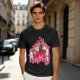 Olive green t-shirt with cute cats and love hearts graphic
