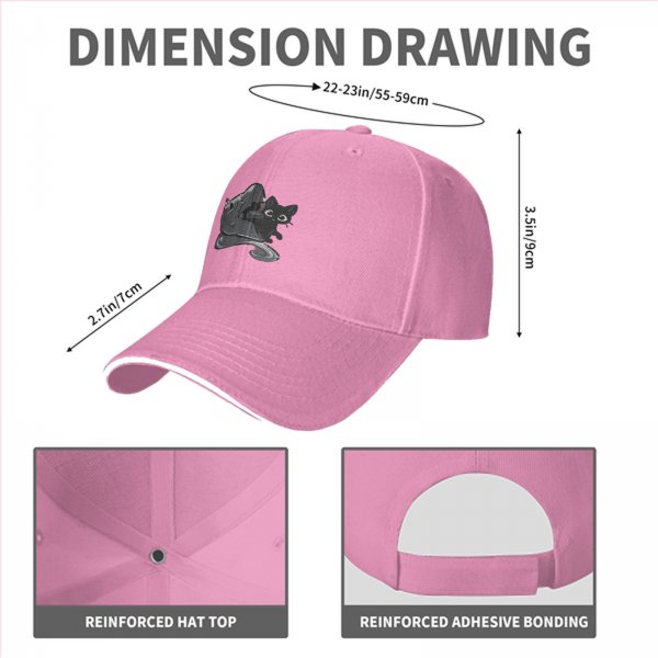 Black Baseball Cap with Black Cat and Wizard Hat Graphic