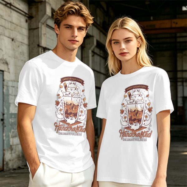Olive t-shirt with cute cat bubble tea graphic print