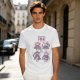 Olive green t-shirt with playful Mount Fuji character graphic print