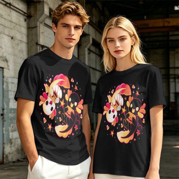 Olive T-Shirt with Halloween Axolotl Candy Corn Art