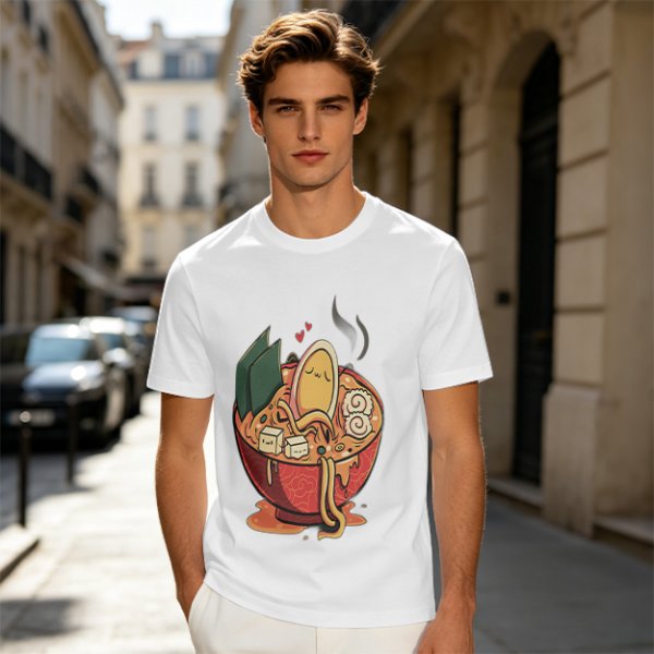 Olive T-Shirt With Cute Ramen Bowl Graphic Print