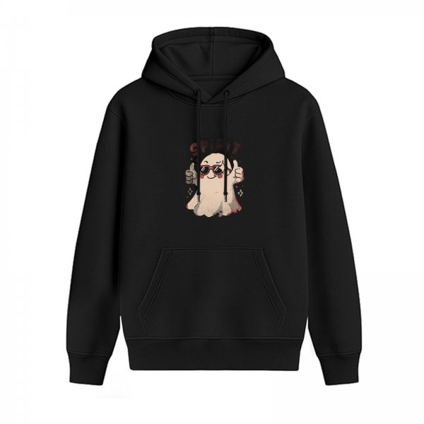 Black Hoodie With Cool Thumbs Up Ghost Graphic Print