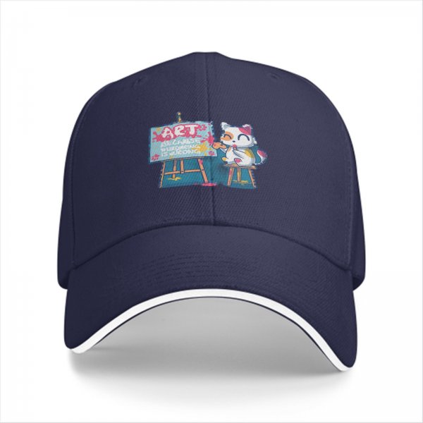 Black baseball cap with cat painting art design