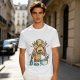 Olive T-shirt with a startled alien washing hands graphic