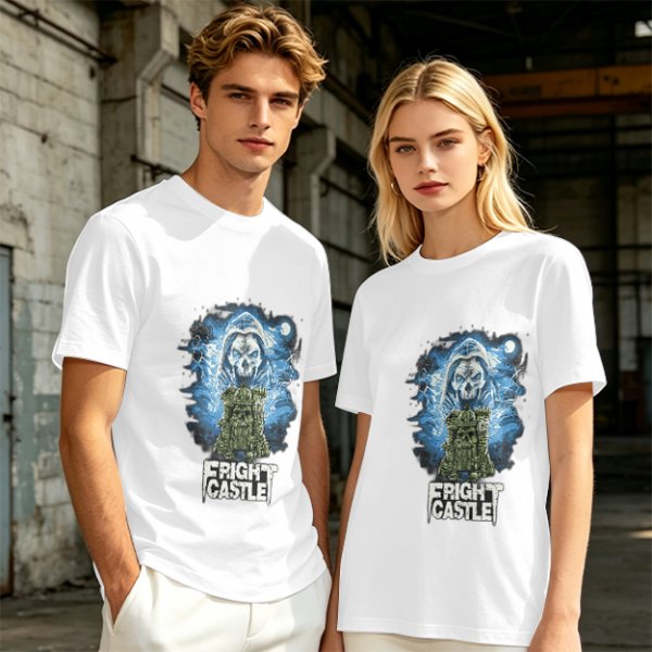 Olive T-Shirt with Fright Castle Skull Ghost Graphic