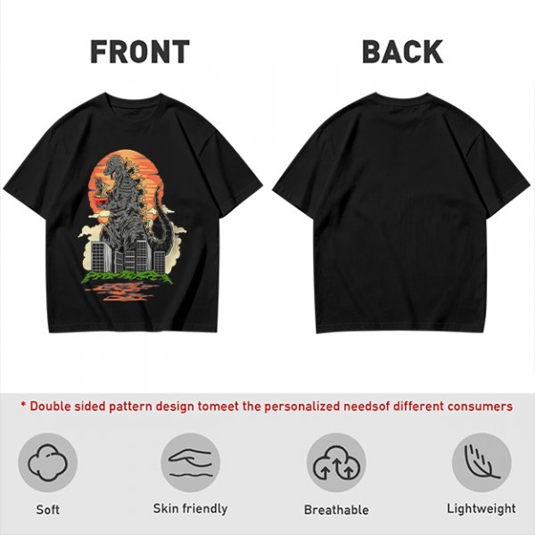 Godzilla Eating Ramen Sunset City Graphic T-Shirt