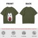 Olive T-Shirt With Cute White Cat Holding D20 Dice Print