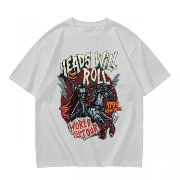 Olive graphic t-shirt featuring Headless Horseman 'Heads Will Roll World Tour' print