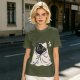 Olive T-shirt with Cute Black Cat Wrapped in Blanket Graphic