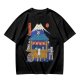 Olive t-shirt with cat ramen stall and Mount Fuji graphic