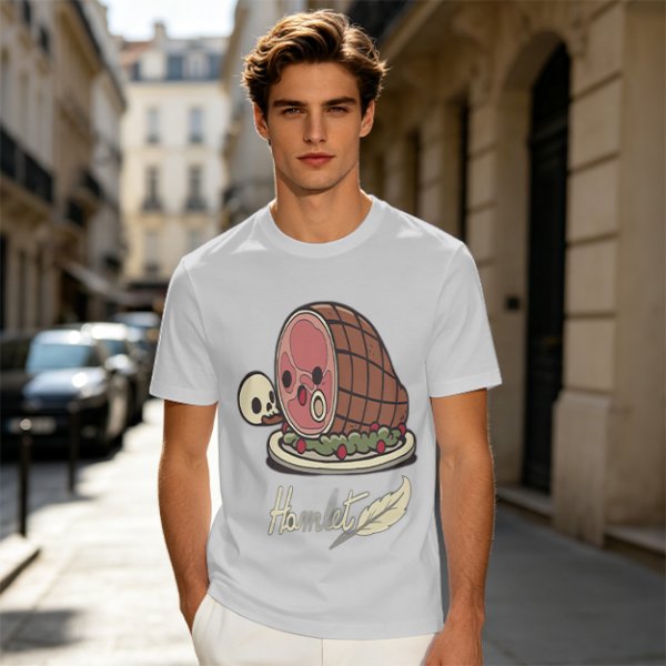 Olive T-Shirt With Funny Hamlet Ham And Skull Graphic Print