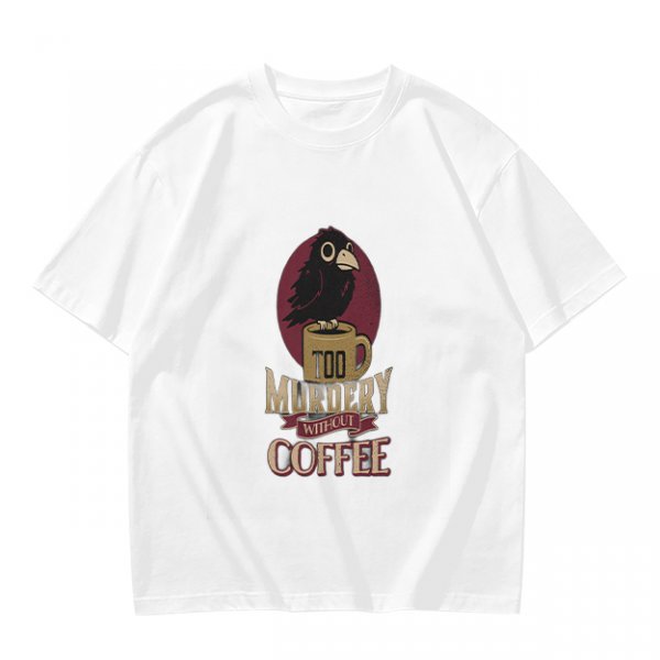 Olive Graphic T-Shirt With Crow Coffee Mug 'Too Murdery Coffee' Print