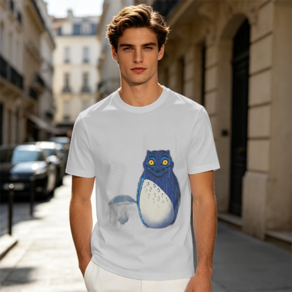 Olive T-Shirt With Blue Whimsical Creature Graphic Print