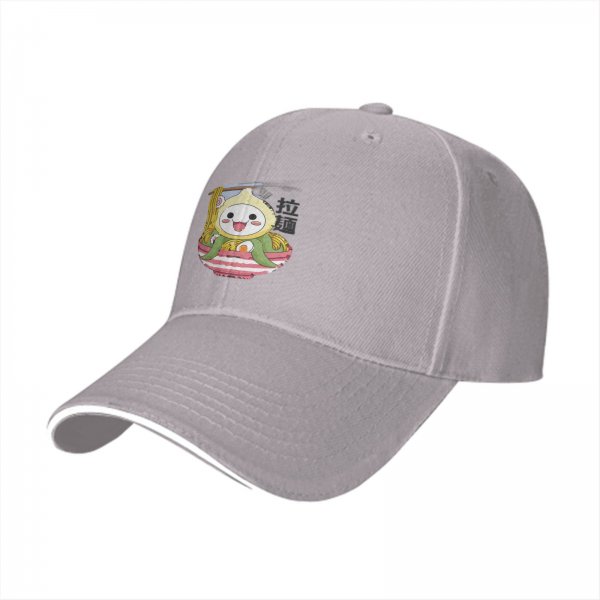 Black Baseball Cap With Cute Ramen Octopus Character Print