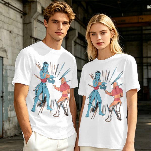 Olive T-shirt with Avatar Na'vi and Aang Pointing Meme Art