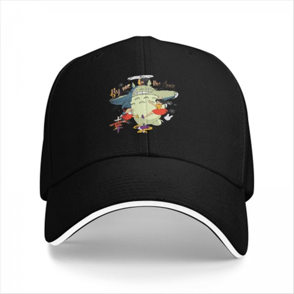 Black baseball cap with Totoro and girls graphic print