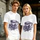 Olive T-shirt with Gothic Skull Teacup and Roses Print