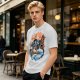 Olive T-shirt with Skeleton Musician Playing Guitar Over Ocean Waves