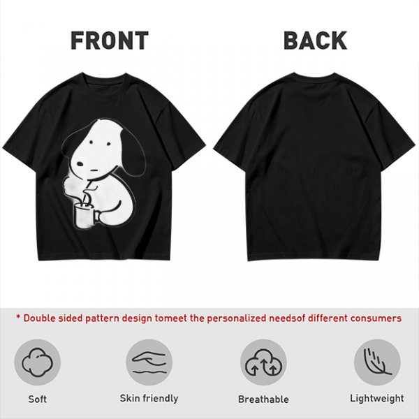 Olive Green T-Shirt With Cartoon Dog Holding Hot Drink Graphic