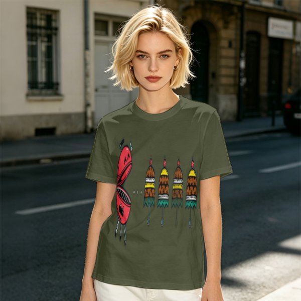 Olive T-Shirt With Cartoon Grill And Skewers Print