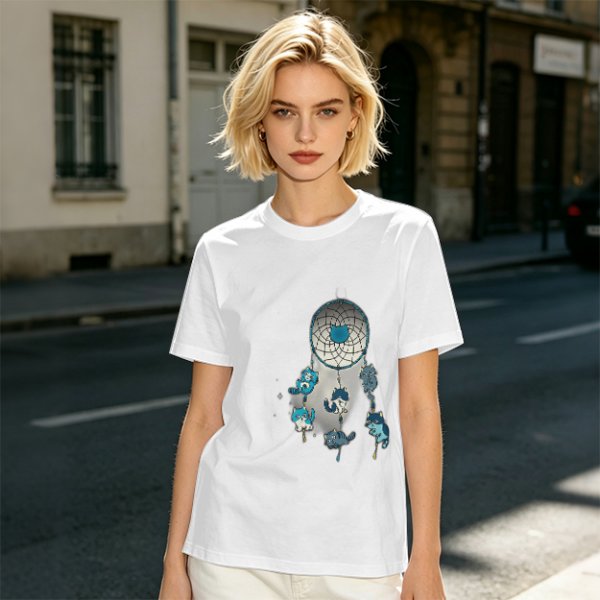 Olive T-Shirt With Dreamcatcher And Cute Cat Kittens Print