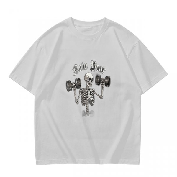 Olive T-Shirt With Skeleton Lifting Weights New Year Print