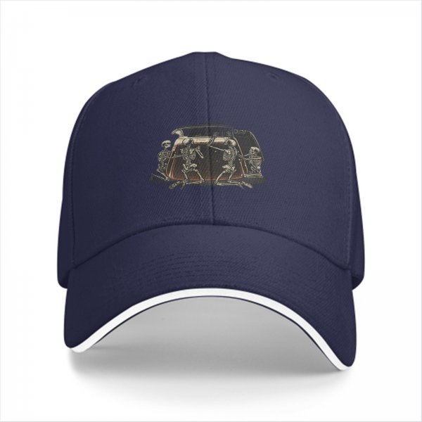 Black baseball cap with skeletons around a toaster graphic