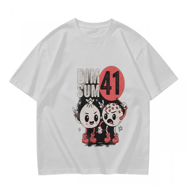 Olive Graphic T-Shirt with Dim Sum 41 Cartoon Characters