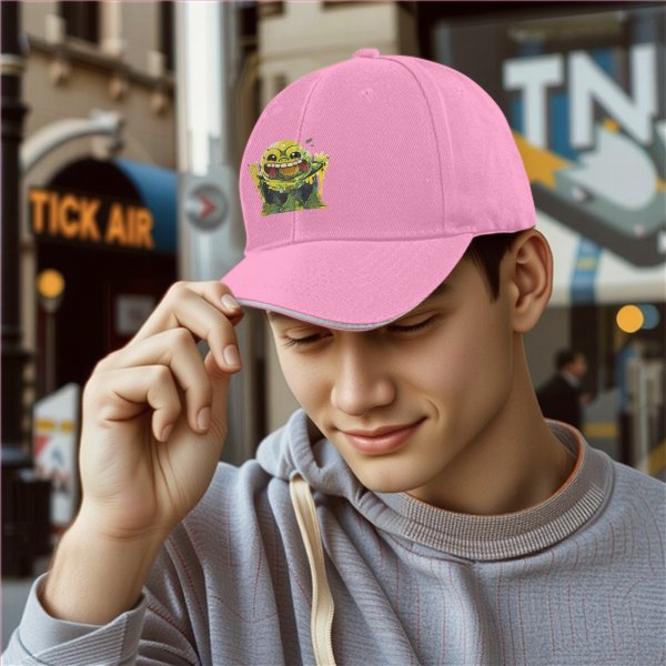 Black Baseball Cap With Goofy Green Slime Monster Print