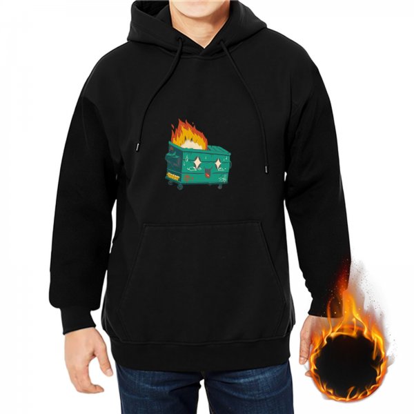 Black Hoodie With Burning Dumpster Graphic Print