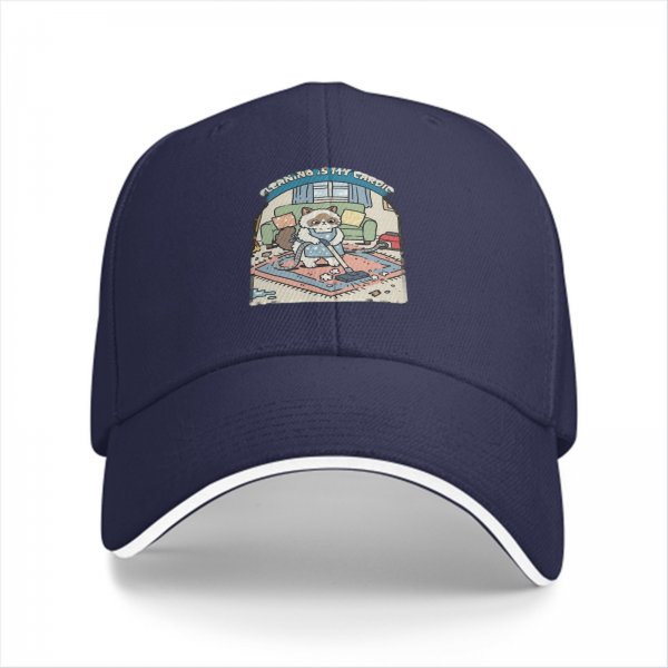 Black baseball cap with grumpy cat vacuuming cleaning design