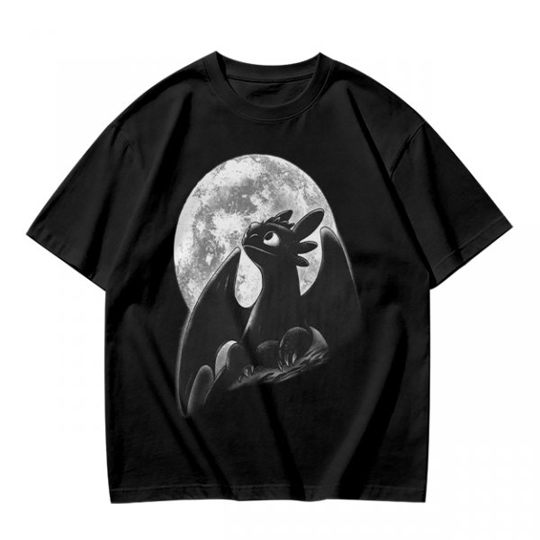 Olive T-Shirt Featuring Toothless Dragon Against Full Moon
