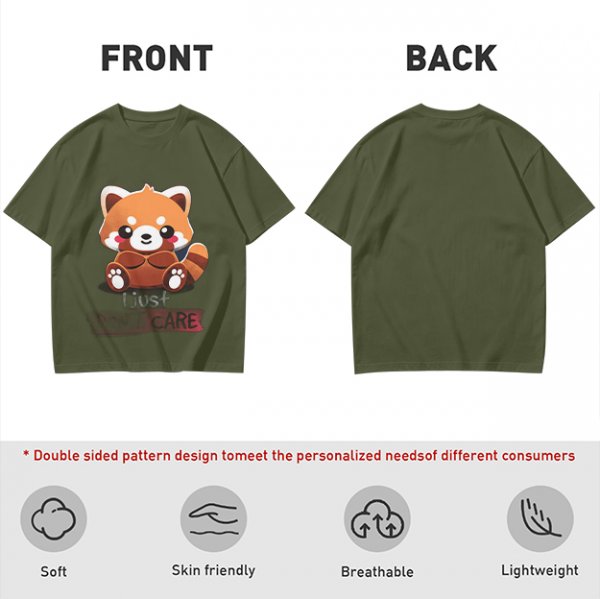 Olive T-Shirt with Cute Red Panda and I Just Don't Care Print