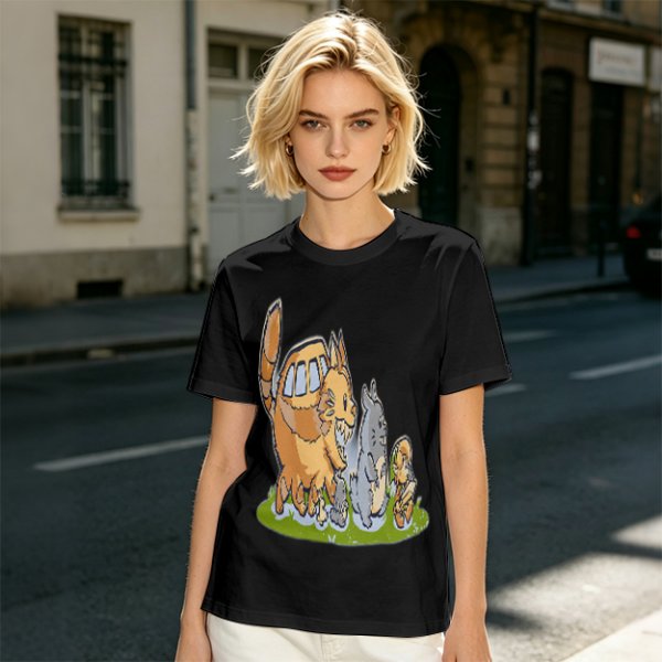 Olive T-Shirt With Whimsical Forest Creature Artwork Print
