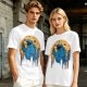 Olive T-Shirt Featuring Giant Cookie Monster Holding Cookie Against Moon