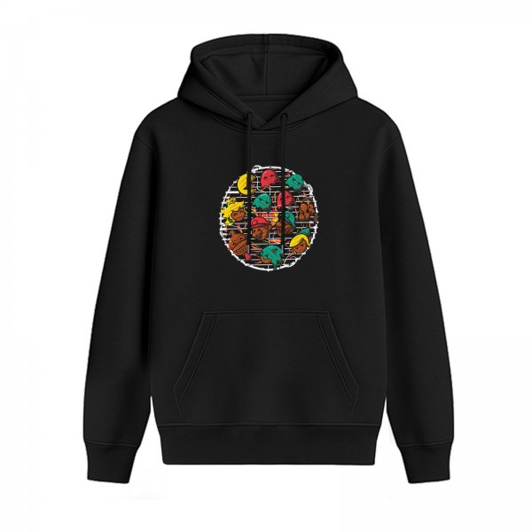 Black Hoodie With Colorful Cartoon Character Circle Graphic