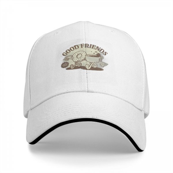 Black Baseball Cap With Good Friends Donut And Coffee Graphic