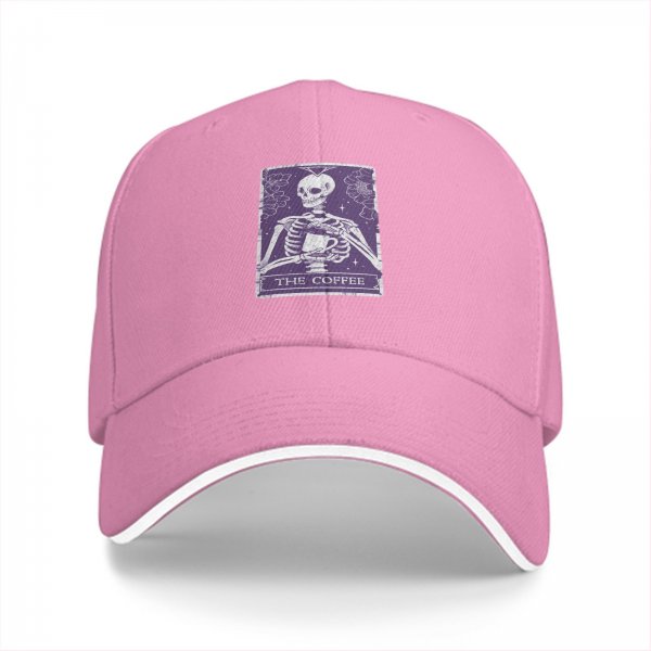 Black baseball cap with 'The Coffee' skeleton tarot-style graphic