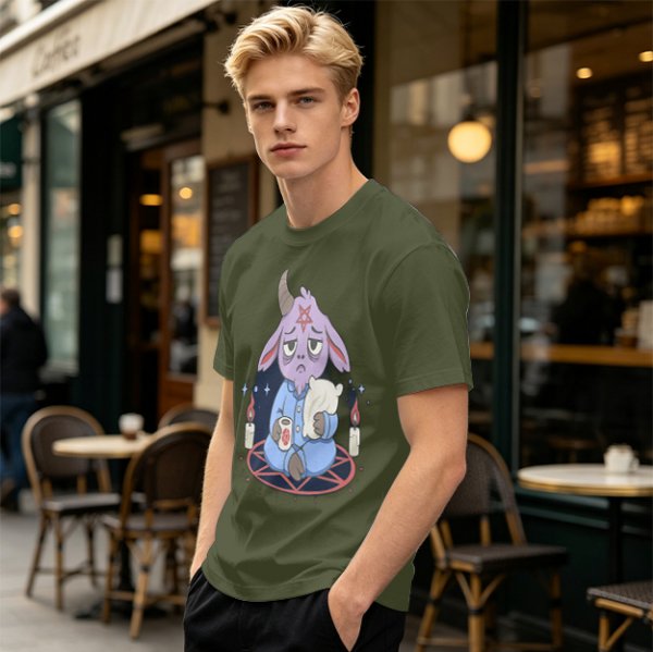 Oversized T-Shirt With Sleepy Baphomet Goat In Pajamas Print