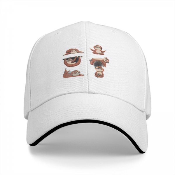 Black Baseball Cap With Cute Sloth Yoga Poses Graphic