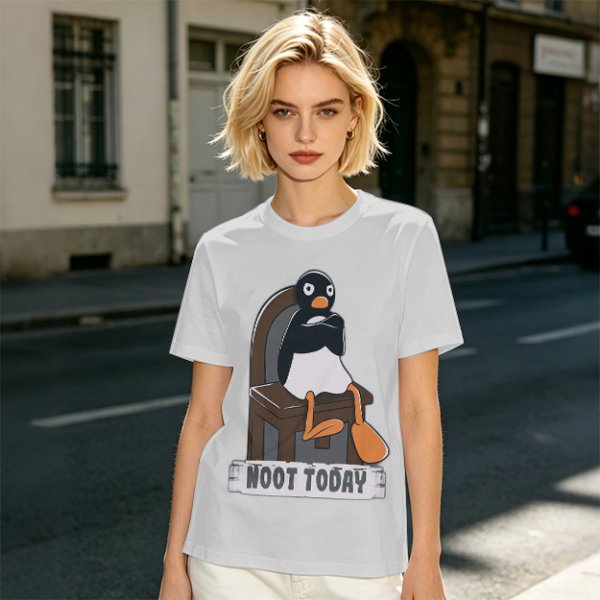 Olive T-shirt with Pingu Penguin 'Noot Today' Graphic Print