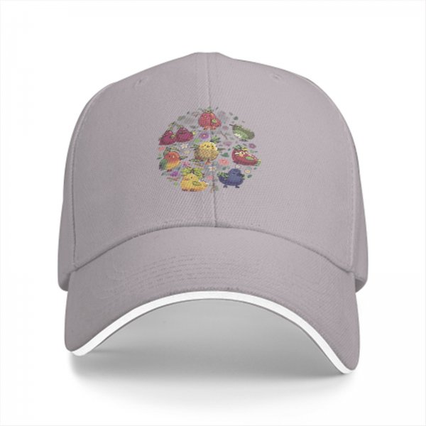 Black Baseball Cap With Cute Fruit Bird Floral Graphic Design