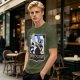 Olive green t-shirt with raccoon chef graphic and text