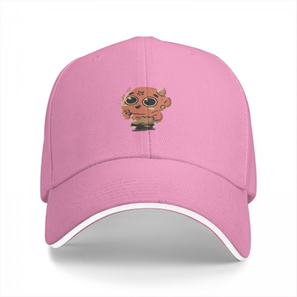 Black Baseball Cap With Cute Red Demon Character Print