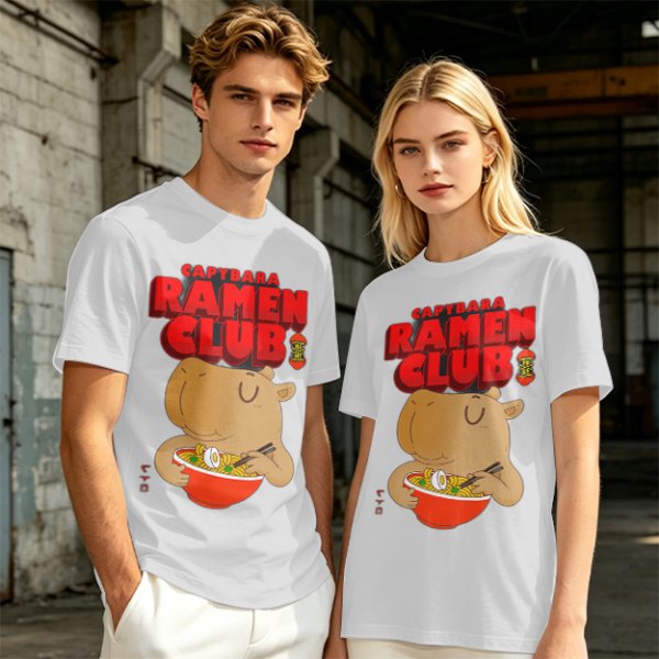 Capybara Ramen Club T-Shirt with Cute Capybara Eating Ramen Design